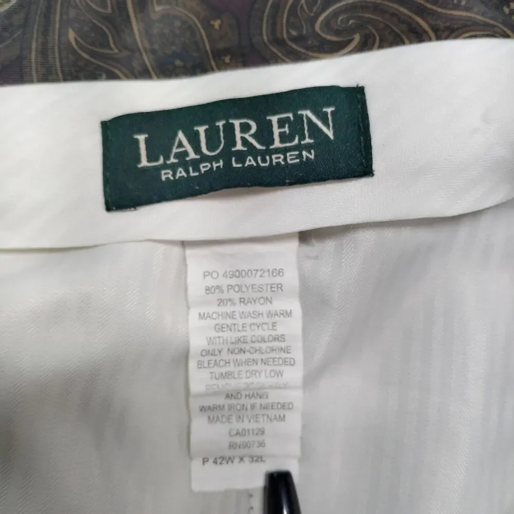 Lauren Ralph Lauren Mens Trousers 42x32 Flat Front Dress Pants Tan Easy Care 42